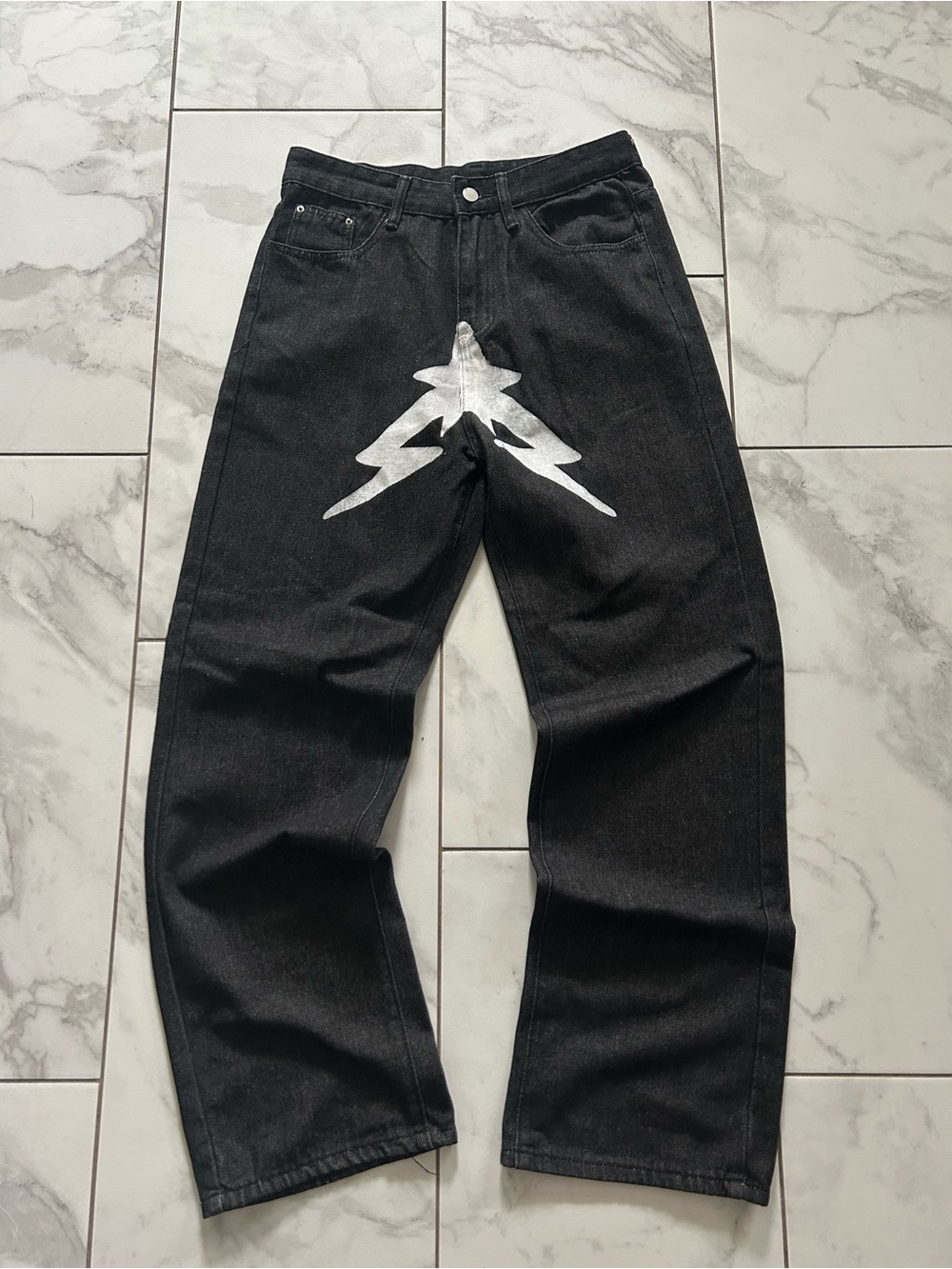 Men’s Loose Fit Baggy y2k Style Star Print Denim Jeans 30x32